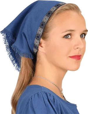 Woman Wearing Blue Head Bandana PNG Image