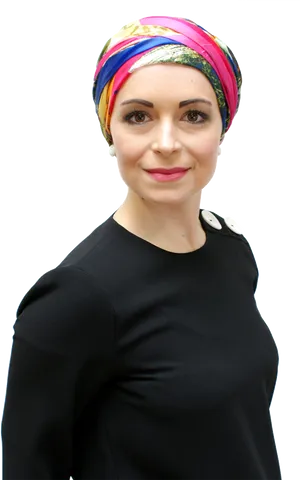 Woman Wearing Colorful Head Bandana PNG Image