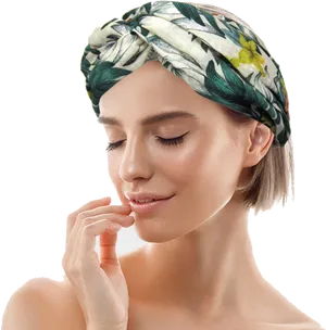 Woman Wearing Floral Head Bandana PNG Image