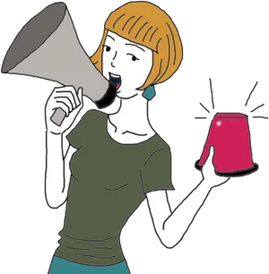 Woman_with_ Megaphone_and_ Siren_ Illustration PNG Image