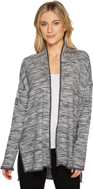 Womanin Gray Cardigan PNG Image