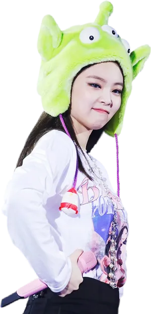 Womanin Green Alien Hat PNG Image