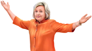 Womanin Orange Jacket Shrugging Pose PNG Image