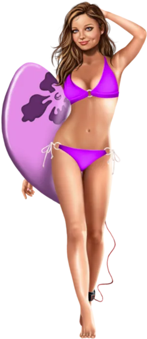 Womanin Purple Bikiniwith Heart Balloon PNG Image