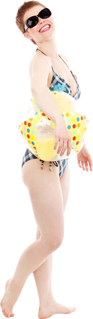 Womanwith Beach Ball Summer Fun PNG Image