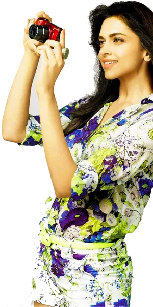 Womanwith Camera Floral Dress PNG Image