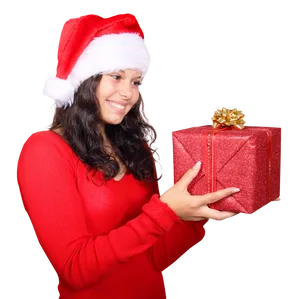 Womanwith Christmas Gift PNG Image