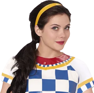 Womanwith Headbandand Checkered Dress PNG Image