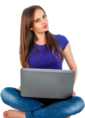 Womanwith Laptop Sitting Cross Legged PNG Image