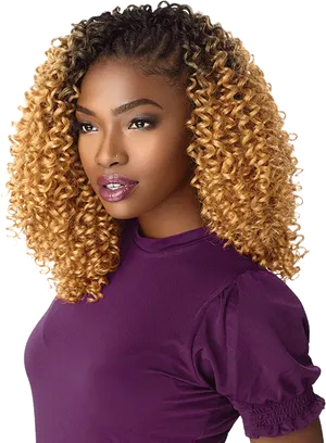 Womanwith Ombre Curly Hair PNG Image