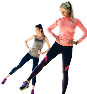 Women Performing Side Leg Raises Fitness Exercise PNG Image