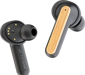 Wood Accent Wireless Earbuds PNG Image