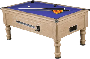 Wooden Blue Felt Pool Table PNG Image