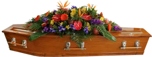 Wooden Casketwith Floral Tribute PNG Image