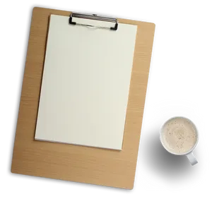 Wooden Clipboardand Coffeeon Desk PNG Image