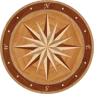 Wooden Compass Rose Design PNG Image