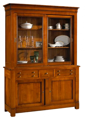 Wooden Crockery Cabinet Display PNG Image