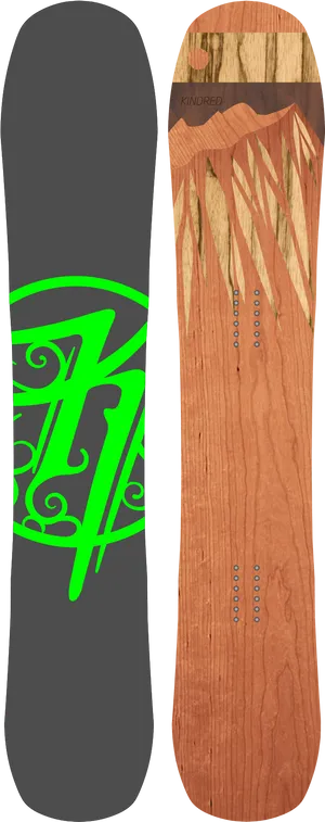 Wooden Design Snowboardwith Green Graphic PNG Image