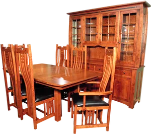 Wooden Dining Setwith Hutch PNG Image