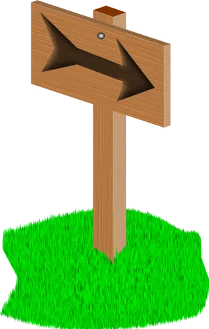 Wooden Direction Signon Grass PNG Image