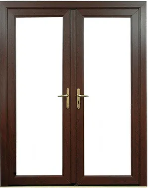 Wooden Double Doorswith Glass Panels PNG Image