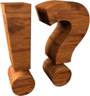 Wooden Exclamation Question Marks PNG Image