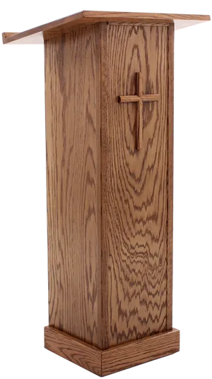 Wooden Lecternwith Cross Design PNG Image