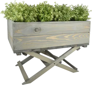 Wooden Planter With Greeneryon Stand PNG Image