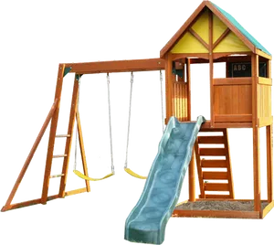 Wooden Playsetwith Slideand Swings PNG Image