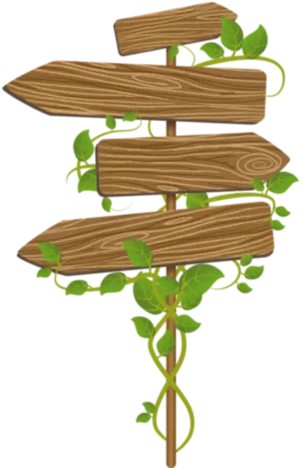 Wooden_ Signpost_with_ Green_ Leaves_ Vector PNG Image