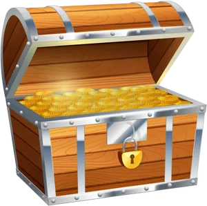 Wooden Treasure Chest Fullof Gold Coins PNG Image