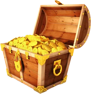 Wooden Treasure Chest Fullof Gold Coins.png PNG Image