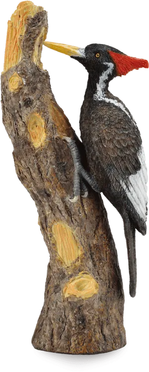 Woodpecker On Tree Trunk PNG Image