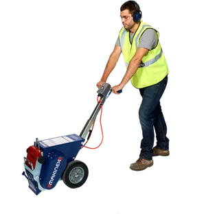 Worker Using Floor Stripper Machine PNG Image