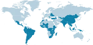 World Map Blue Highlighted Countries PNG Image