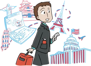 World Traveler Cartoon Illustration PNG Image