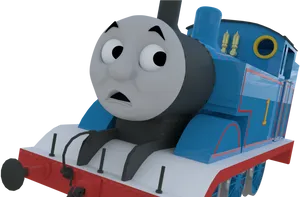 Worried Blue Train Cartoon Character PNG Image