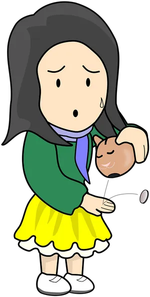 Worried Cartoon Girl Losing Coins PNG Image