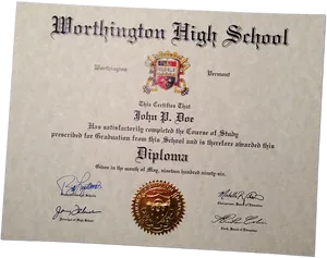 Worthington High School Diploma1996 PNG Image