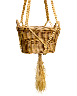 Woven Basketwith Tasselon Black Background.jpg PNG Image