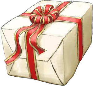 Wrapped Giftwith Red Ribbon PNG Image