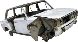 Wrecked White Car After Collision.png PNG Image