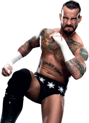 Wrestler Posewith Tattoos PNG Image