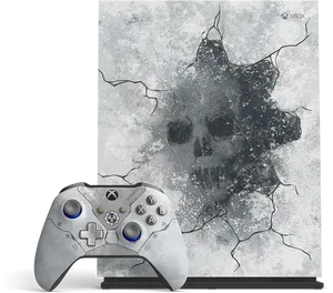 Xbox Controllerand Consolewith Skull Artwork PNG