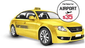 Yellow Airport Taxi Flat Rate Advertisement PNG Image