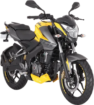 Yellow Bajaj Pulsar Motorcycle Studio Shot PNG Image