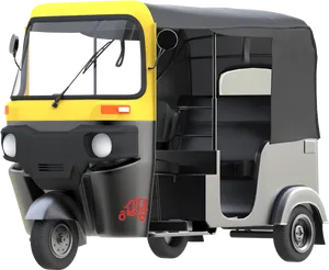 Yellow Black Auto Rickshaw Side View.png PNG Image