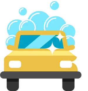 Yellow Car Soap Bubbles Clean Wash Illustration PNG Image