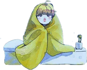 Yellow Cloaked Cartoon Character PNG Image