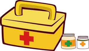 Yellow First Aid Kitand Medicine Jars PNG Image